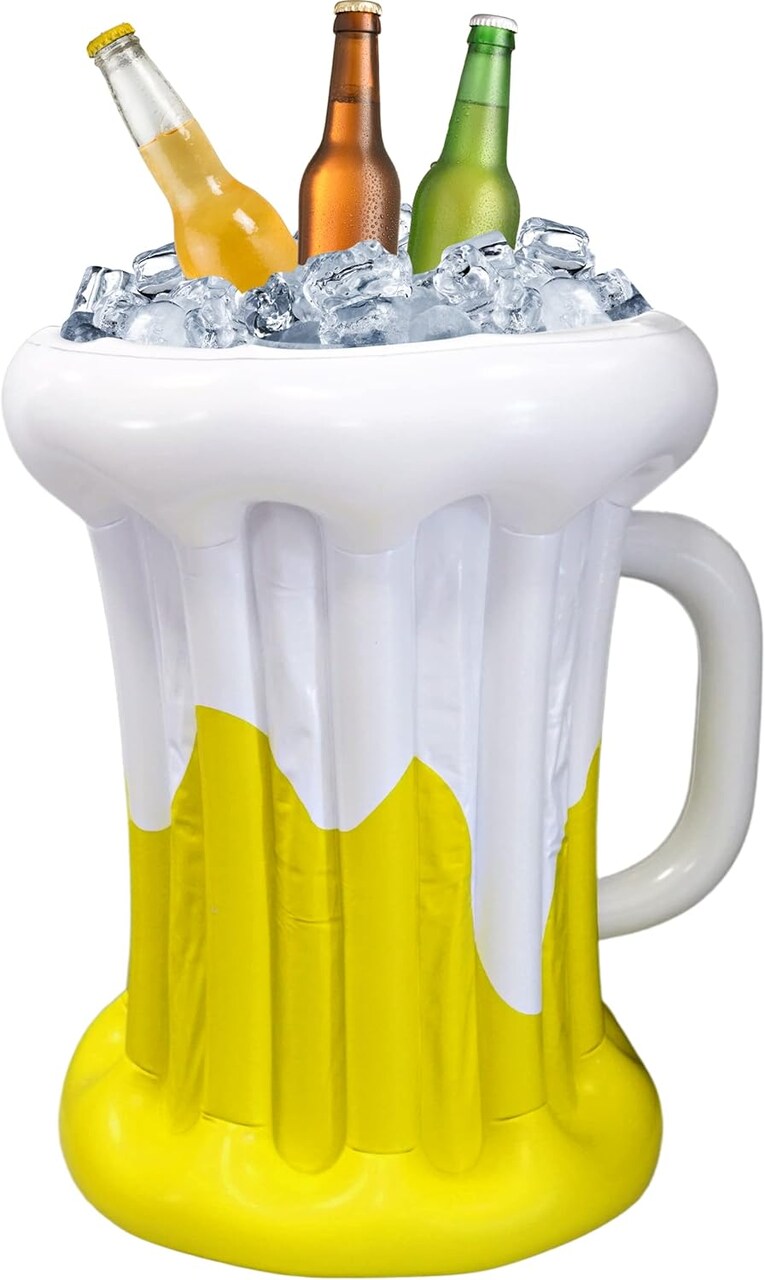 4E's Novelty Inflatable Beer Cooler 22" Mug for Parties, Oktoberfest Themed Decorations, Outdoor Party Supplies, Floating Drink Bucket